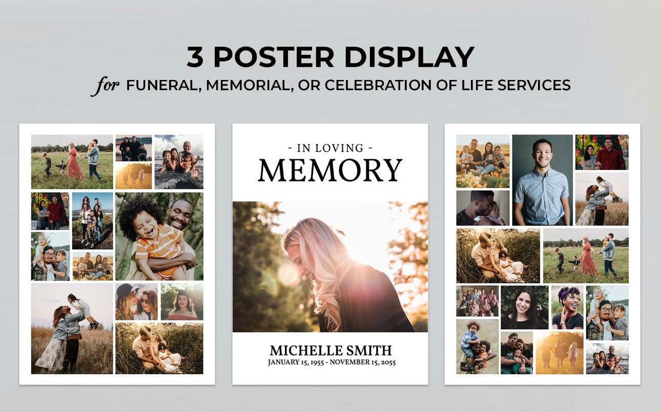 Celebration Of Life Funeral Collage Poster Board Trio